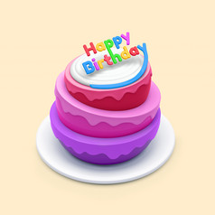 生日蛋糕孤立的橙色背景插图生日蛋糕