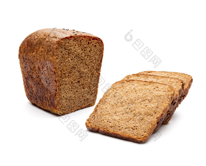 黑麦烤面包切片孤立的白色背景前视图黑麦烤面包切片