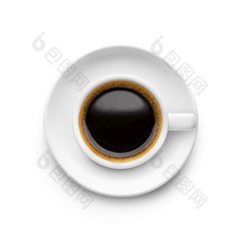 白色咖啡杯与飞碟孤立的白色背景白色咖啡杯与飞碟