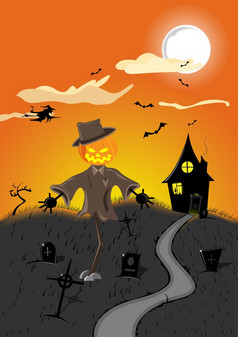 hallowen向量插图背景与墓地和稻草人hallowen向量插图背景与墓地和稻草人