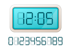 蓝色的数字时钟显示与集复古的电子数字孤立的白色蓝色的数字时钟显示与集复古的电子数字白色