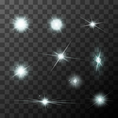 集不同的星群爆发与白色闪光透明的背景集不同的星群爆发与白色闪光