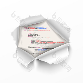 撕裂洞白色表纸复杂的超文本标记语言程序代码撕裂洞白色表复杂的超文本标记语言程序代码