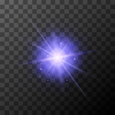 明星破裂与紫色的闪光透明的背景阳光明媚的发光照明效果明星破裂与紫色的闪光透明的背景