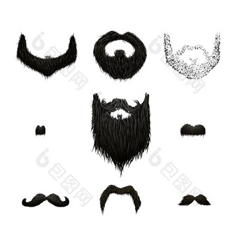 集详细的黑色的胡子和胡子孤立的白色集详细的黑色的胡子和胡子白色
