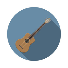 平现代向量插图声吉他图标音乐仪器与长影子平现代向量插图声吉他图标音乐仪器与长影子