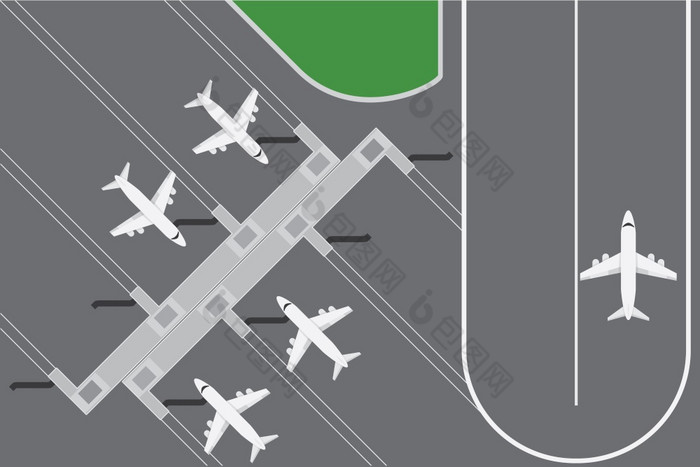平设计向量插图机场buildingwith计划终端与跑道平设计向量插图机场buildingwith计划终端与跑道