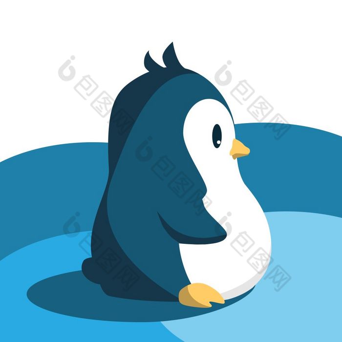 摘要可爱的愤怒的卡通煎孤立的蓝色的背景有趣的企鹅图像摘要可爱的企鹅卡通风格孤立的白色和蓝色的背景有趣的图像插图