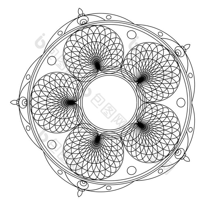 比尔达拉斯为着色书装饰黑色的和白色轮大纲点缀不寻常的花形状东方和抗应激治疗模式比尔达拉斯为着色书装饰黑色的和白色轮大纲点缀不寻常的花形状东方和抗应激治疗模式瑜伽标志设计元素