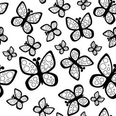 美丽的无缝的蝴蝶模式黑色的和白色颜色美丽的夏天无缝的背景与蝴蝶黑色的和白色颜色
