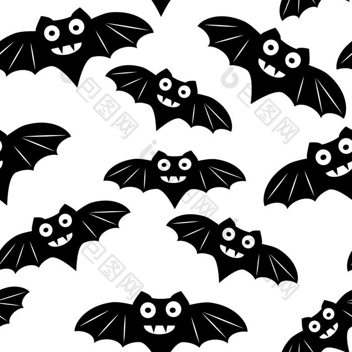 万圣节无缝的模式与黑色的蝙蝠万圣节无缝的模式与黑色的蝙蝠美丽的背景为装饰万圣节设计可爱的简约艺术元素白色背景
