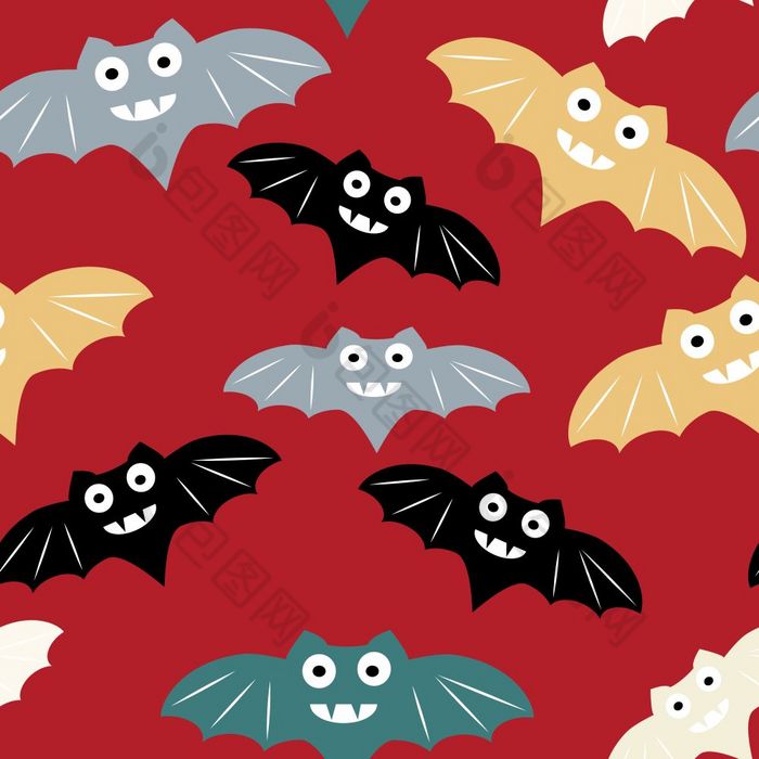 万圣节无缝的模式与色彩斑斓的蝙蝠万圣节无缝的模式与色彩斑斓的蝙蝠美丽的背景为装饰万圣节设计可爱的简约艺术元素白色背景