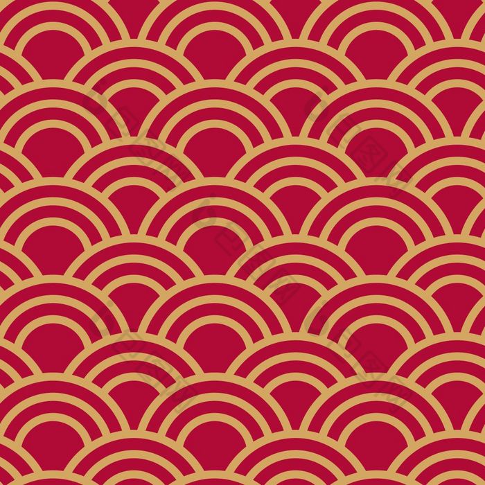 无缝的波日本模式传统的日本无缝的波模式红色的和黄金好为纺织封面包