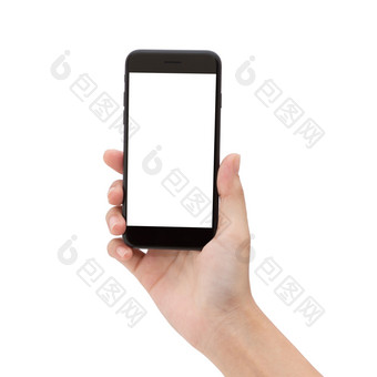 关闭手持有电话孤立的白色背景实物模型新智能手机空白屏幕