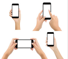 女人手持有电话空白屏幕孤立的白色背景模型现代智能手机