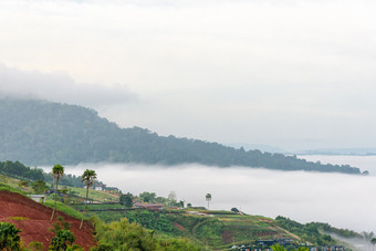 美丽的自然景观雾的谷和的绿色山的高角的观点著名的旅游景点<strong>考</strong>县呵呵区碧差汶<strong>省</strong>泰国雾的谷<strong>考</strong>县呵呵