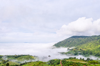 美丽的自然景观雾的谷和的绿色山的高角的观点著名的旅游景点考县呵呵区碧差汶省泰国雾的谷考县呵呵