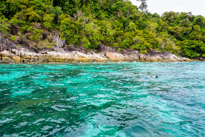 美丽的热带自然landscap清晰的和清洁绿松石海和的旅游是浮潜浅潜水网站附近KOH利普岛塔鲁陶国家公园satun泰国清晰的和清洁蓝绿色海和的旅游是浮潜