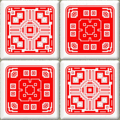 老复古的红色的和白色多维数据集瓷砖背景与模式