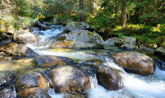 流动水在岩石的流山流流动下来从山谷