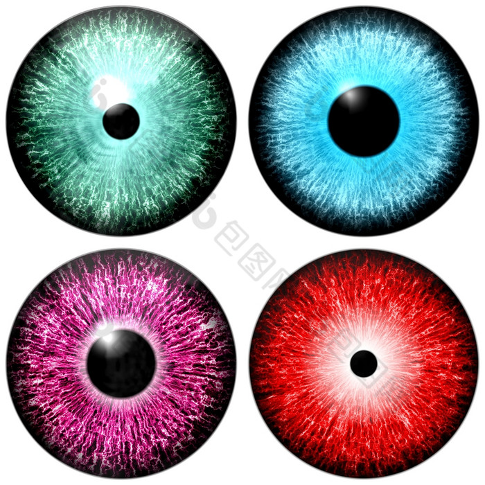 四个说明眼睛一个集红色的眼睛蓝色的眼睛紫色的眼睛绿色眼睛