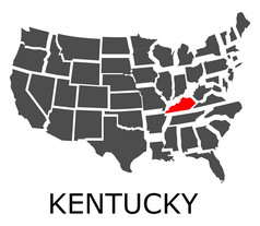 接壤地理地图美国与状态肯塔基州标志着与红色的颜色