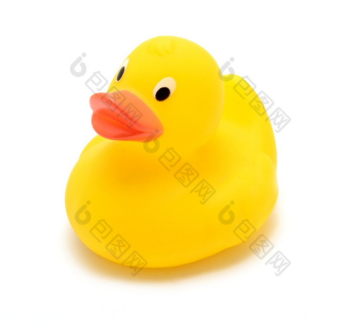 经典浮动黄色的浴缸橡胶玩具鸭在白色背景