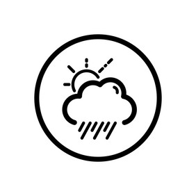 雨云和太阳天气大纲图标圆孤立的向量插图