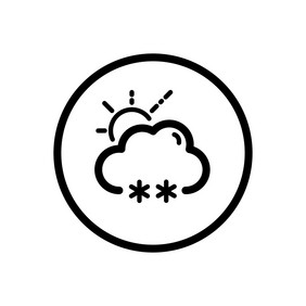 雪云和太阳天气大纲图标圆孤立的向量插图