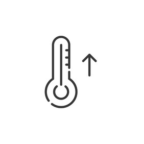 温度计薄行图标上升温度孤立的大纲天气向量插图