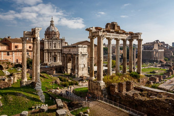 罗马<strong>论坛论坛</strong>罗马和废墟septimius西弗勒斯拱和土星寺庙罗马意大利