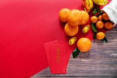 中国人新一年提供红色的信封中国人茶能和橙色翻译文本出现图像快乐新一年繁荣丰富的和健康的
