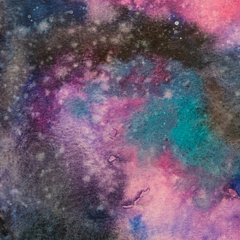 水彩绘画空间背景摘要星系水彩手绘画宇宙夜与明星变形背景