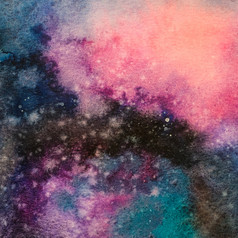 颜色纸变形背景插图艺术摘要星系水彩手绘画宇宙晚上与明星变形背景横幅