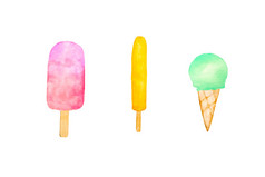 集手画水彩冰奶油孤立的白色背景水彩插图为夏天甜蜜的餐厅菜单