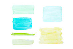 艺术摘要插图集蓝色的绿色和黄色的水彩绘画变形纸设计为背景孤立的白色背景