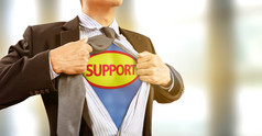 商人超级英雄服装帮助和支持客户端服务
