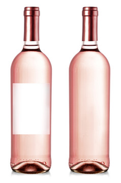 酒瓶与标签孤立的白色背景