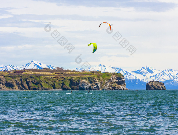 冲浪板kiteboarding风筝冲浪极端的体育运动冲浪板堪察加半岛半岛的太平洋海洋