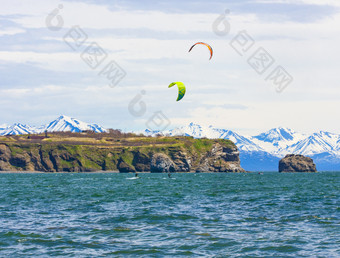 冲浪板kiteboarding风筝冲浪极端的体育运动冲浪板堪察加半岛半岛的太平洋海洋