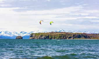 冲浪板kiteboarding风筝冲浪极端的体育运动冲浪板堪察加半岛半岛的太平洋海洋