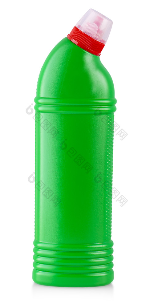 绿色塑料瓶与家庭清洁产品孤立的白色背景
