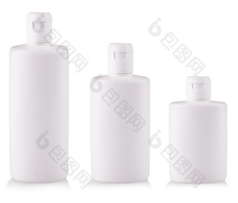 的白色塑料瓶与肥皂<strong>洗发水</strong>没有标签反映了白色背景白色塑料瓶与肥皂<strong>洗发水</strong>没有标签反映了白色背景
