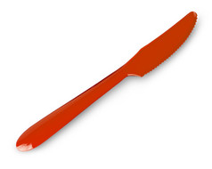 的红色的塑料刀孤立的白色背景前视图彩色的塑料叉和刀孤立的白色背景