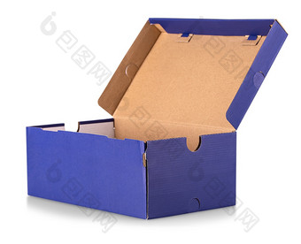 的蓝色的开放鞋盒子孤立的白色背景剪裁路径蓝色的开放鞋盒子孤立的白色背景