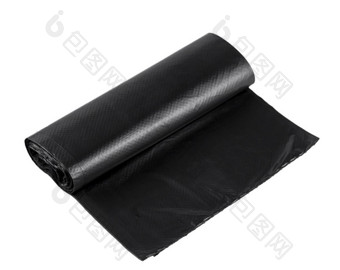 黑色的塑料聚乙烯垃圾袋<strong>卷</strong>孤立的在的白色背景黑色的塑料聚乙烯垃圾袋