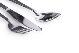 叉刀和勺子关闭集孤立的白色背景叉刀和勺子关闭集孤立的白色