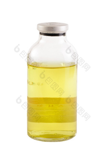 黄色的医学玻璃瓶白色背景黄色的医学玻璃瓶