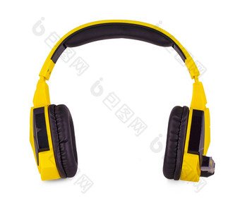 黄色的耳机与<strong>麦克风</strong>孤立的白色背景的黄色的耳机与<strong>麦克风</strong>孤立的白色背景