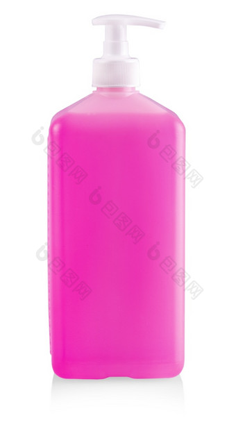 液体容器为过来这里乳液奶油洗发水浴从粉红色的化妆品塑料瓶与白色自动售货机泵的液体容器为过来这里乳液奶油洗发水浴从粉红色的化妆品塑料瓶与白色自动售货机泵